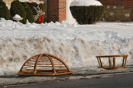 Without extra chairs, people used what they could to save parking spots during the 23 inches of snow we saw in December '09. Photo by Bill Achuff.