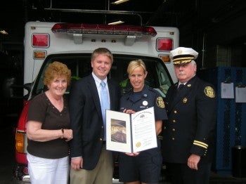 Rep. Brendan Boyle's Legislative Assistants Kathleen Peiffer and Deput Joseph Mack present Beth Glynn with her citation. Photo courtesy of the Office of State Rep. Brendan Boyle