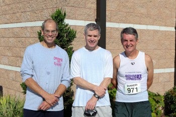 (From left) Dennis O’Rourke, FJHS ’70; Phil Reilly; and Bob Carroll, FJHS ’72 were medal winners in the 50-59 age group at the 2009 Crusader Classic. Photo courtesy of Dennis McCrossen.