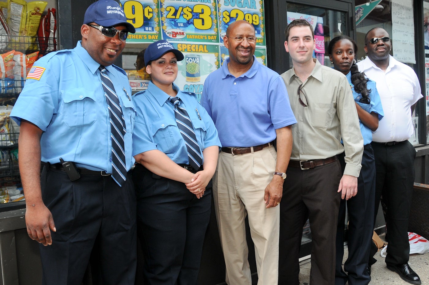 Three of the original Safety Ambassadors and their supervisor, with Mayor Michael Nutter and Frankford Services District Executive Director Tim Wisniewski during the program's announcement in June
