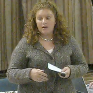 At the October meeting of the Burholme Civic Association/Town Watch, Nicole Wenger of Northeast Victim Service explains how the agency assists victims of crimes in the Northeast.