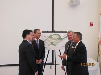 (L to R) State Rep. Brendan Boyle, State Rep. Dennis O'Brien, State Sen. Mike Stack, Temple University Director of Commonwealth and Federal Affairs George Kenney and Gov. Rendell's Chief of St