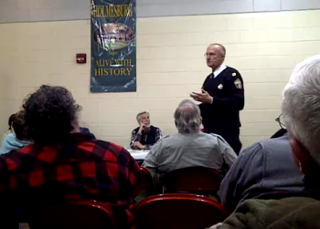 15th District Capt. Bachmayer reviews crime statistics with Holmesburg residents.