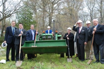 L to R: City Councilman Brian O’Neill, State Rep. Brendan Boyle, Sen. Stack, Cranaleith Director Sister Mary Trainer, RSM (in the driver’s seat), Sister Christine McCann, RSM (President of the Sisters