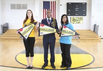 (L to R): Scholarship winners Melinda Harris, Malcolm Robinson-Gonzalez and Mahbuba Choudhury. Photo by Joseph Kaczmarek.