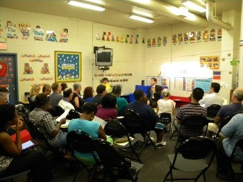 Residents packed Max Myers rec center for a Monday night Take Back Your Neighborhood meeting. Photo by Danny Donnelly.