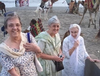 Medical Mission Sisters Celine Bernier, Elona Stanchak and Helen Marie McGrath  in Pakistan before returning to Fox Chase.