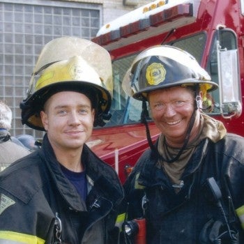 Jack Slivinski, left, with his father, also a Philadelphia firefighter. Photo courtesy of the New York Post.