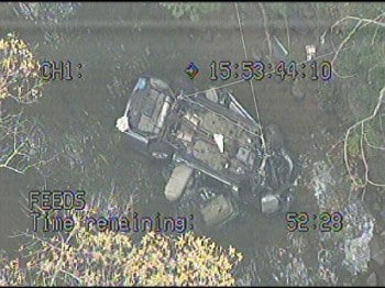A car traveling on Krewstown Road plunged into Pennypack Creek Monday afternoon. Credit: Fox29 via Twitter.