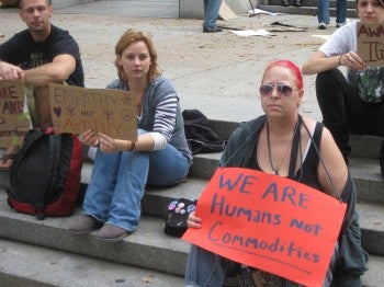 Jodie Rizzo,(right), of Holme Circle at Occupy Philly